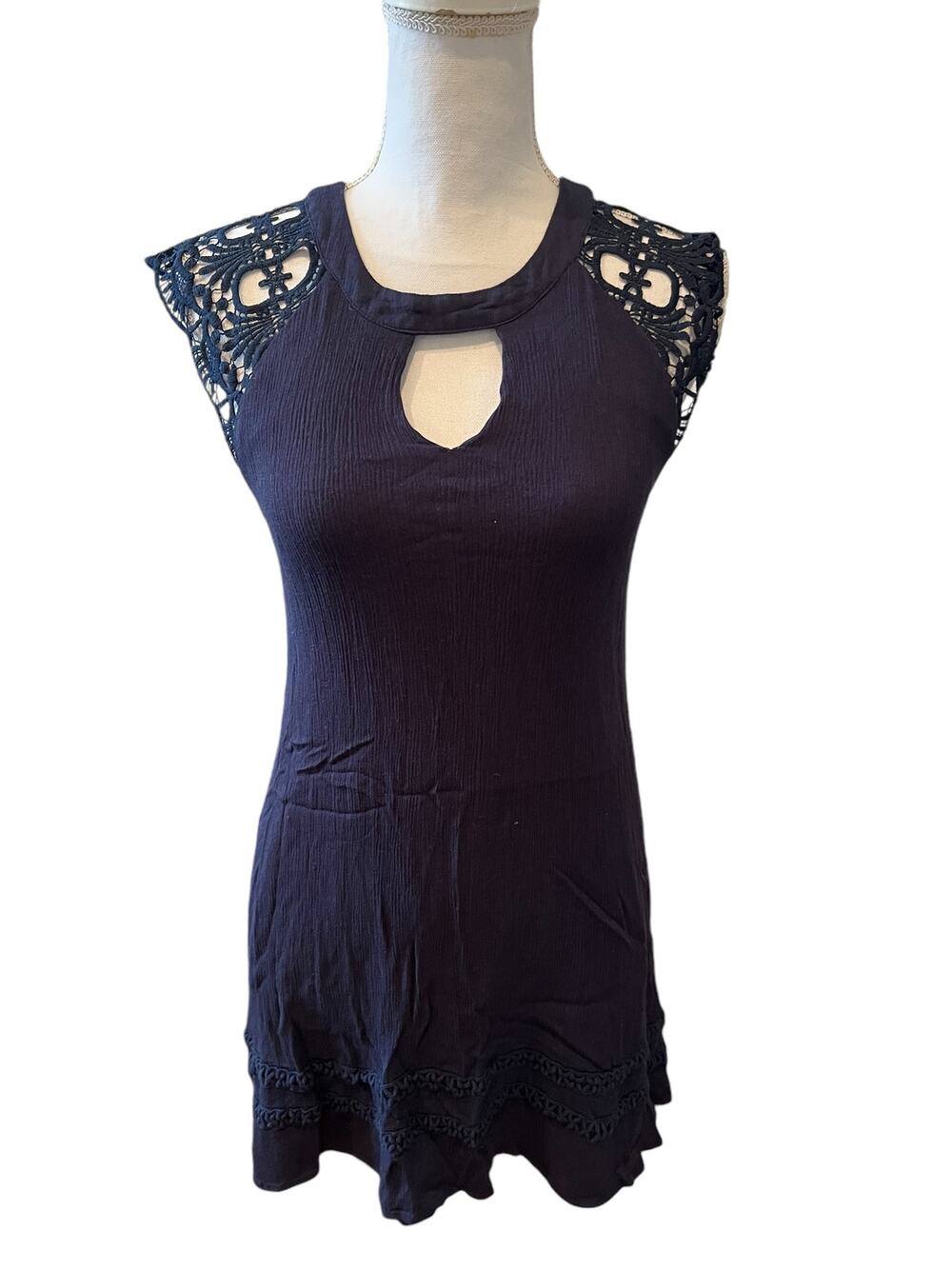 Altard State keyhole detail lace sleeve mini dress Blue S